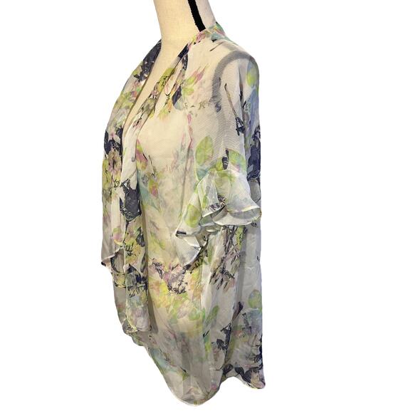Women's BCBG Generation Sheer Shrug Kimono Wrap Cover Up White Floral XS/S - Picture 3 of 6